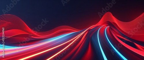 red wave curve light rays on colorful dark background motion and energy concept modern and futuristic digital abstract artwork background