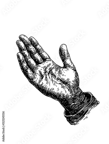 Engraved vector illustration of an open hand design for tattoos and creative packaging projects