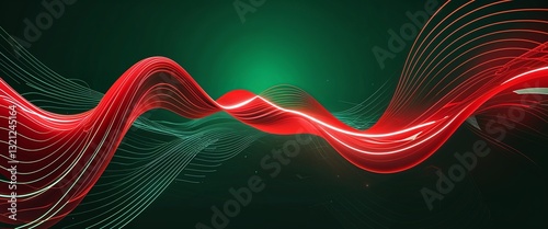 red wave curve light rays on green dark background motion and energy concept modern and futuristic digital abstract artwork background