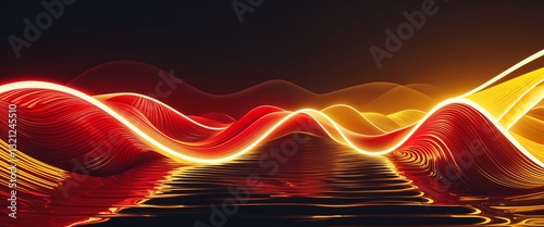 red wave curve light rays on yellow dark background motion and energy concept modern and futuristic digital abstract artwork background