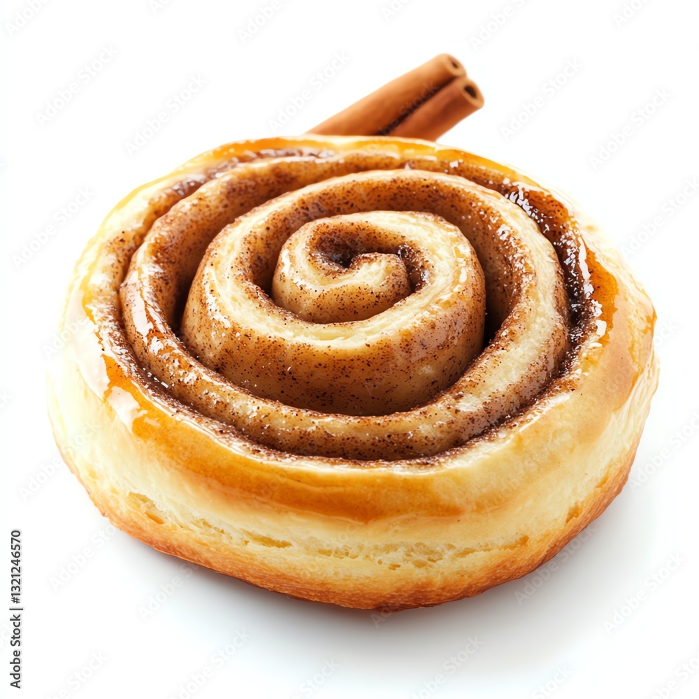 Fototapeta premium Cinnamon Roll with Cinnamon Stick Isolated on White Background Close Up