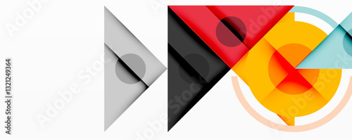 Geometric abstract design with layered triangles, circles, and gradients, forming a structured pattern with sharp contrasts and depth