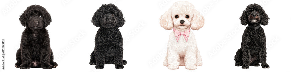 Adorable Poodle Puppy Posing in Studio on White Background Cute Fluffy and Playful Young Purebred Poodle Dog Sitting and Looking at Adorable Poodle Puppy Posing in Studio on White Background Cute Fluffy and Playful Young Purebred Poodle Dog Sitting and Looking at