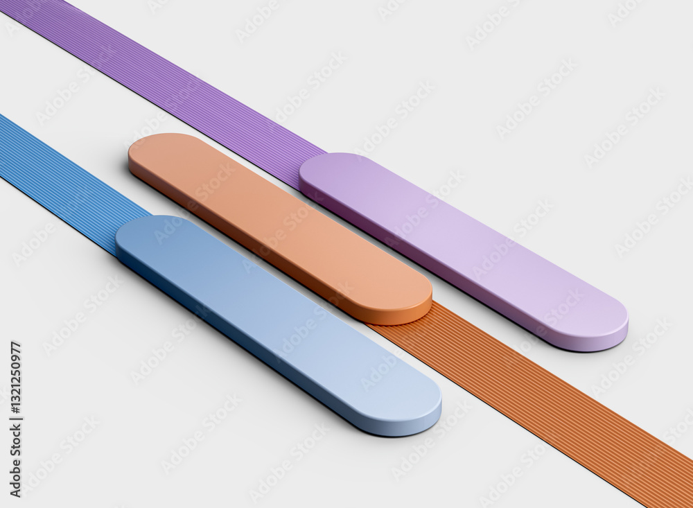 Colorful abstract bars with textured ribbons, creating a sleek and stylish look. 3D Illustration Colorful abstract bars with textured ribbons, creating a sleek and stylish look. 3D Illustration