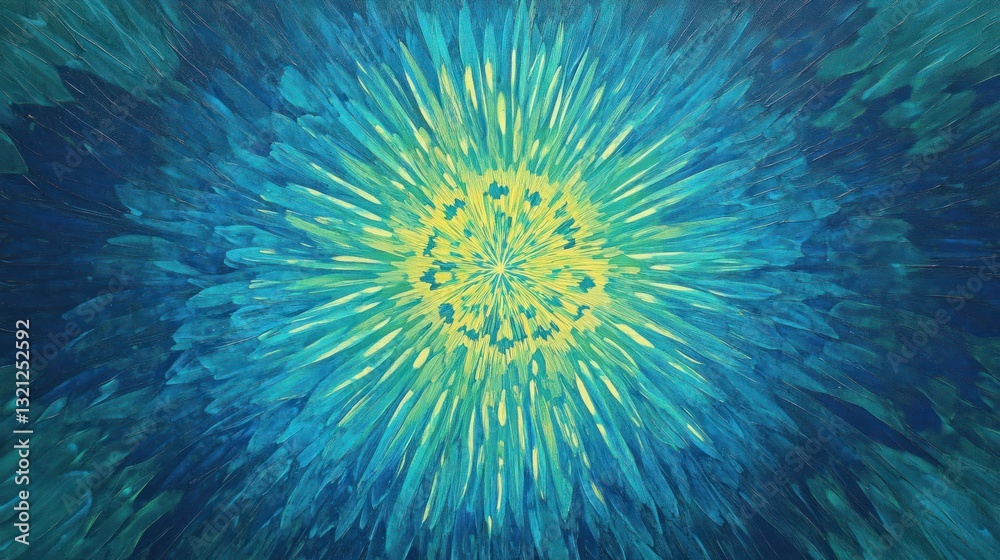 Obraz premium A vibrant abstract artwork featuring radiating blue and green hues.
