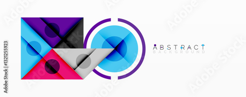 Geometric abstract design with layered triangles, circles, and gradients, forming a structured pattern with sharp contrasts and depth