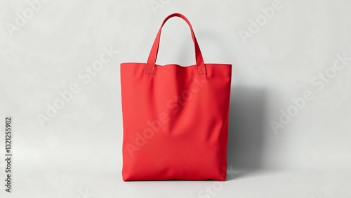 Red colour tote bag mock up with grey background