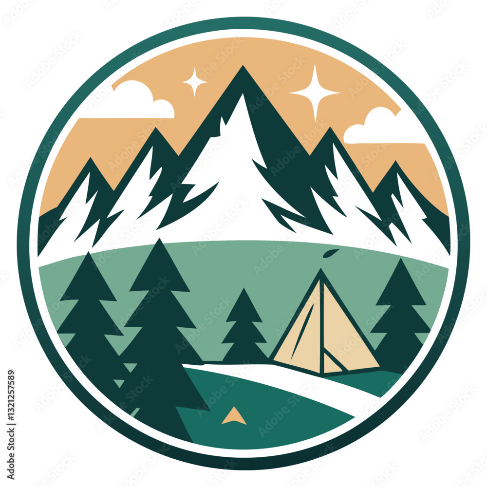 Obraz premium Sunset Over Mountains Vector Scene 