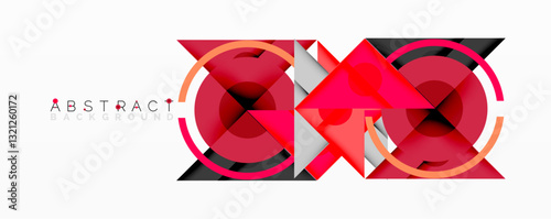 Geometric abstract design with layered triangles, circles, and gradients, forming a structured pattern with sharp contrasts and depth