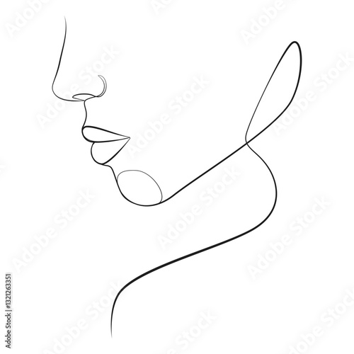 Face of a beautiful woman one line drawing on white isolated background 