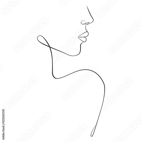 Woman face one line drawing on white isolated background