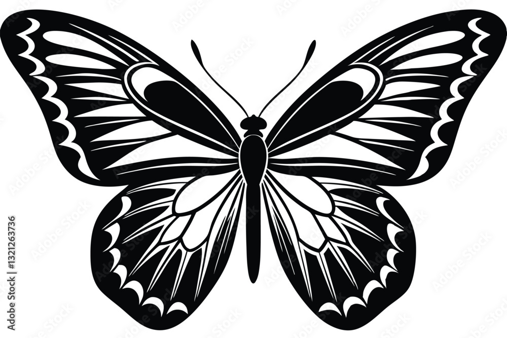 Silhouette of a butterfly, black vector isolated on white background Silhouette of a butterfly, black vector isolated on white background