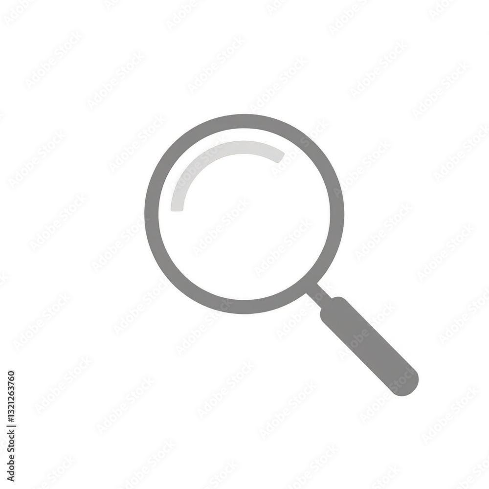 Gray magnifying glass icon, simple design on a light background, perfect for searching, highlighting focus on details. Isolated on white background or PNG Gray magnifying glass icon, simple design on a light background, perfect for searching, highlighting focus on details. Isolated on white background or PNG
