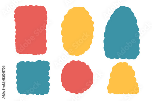 Kids scallop shape set. Childish text boxes frames pack. Oval, circle and rectangle figures. Vector hand drawn Quotation callouts kindergarten stickers . Flat kid geometric blanks collection isolated.