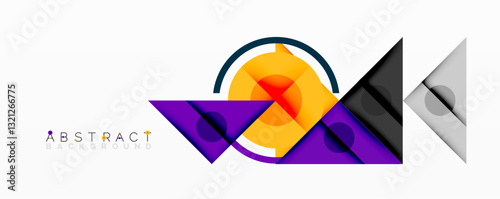 Geometric abstract design with layered triangles, circles, and gradients, forming a structured pattern with sharp contrasts and depth