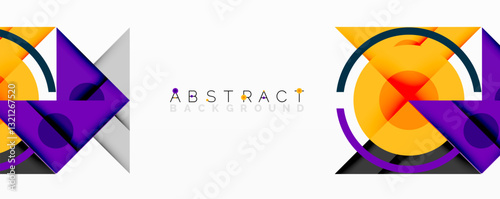 Geometric abstract design with layered triangles, circles, and gradients, forming a structured pattern with sharp contrasts and depth
