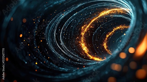 3D abstract art background concept. Abstract visual of spiraling lights creating a sense of depth and motion.