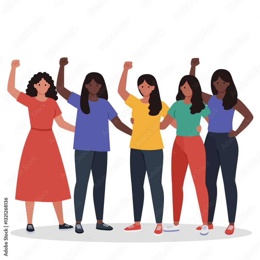 Fototapeta premium Group of diverse women standing confidently in flat vector art style