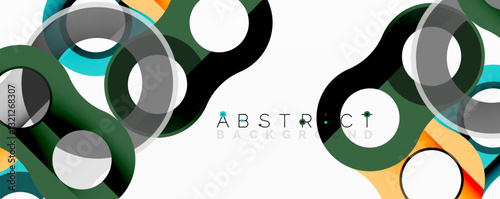 Abstract circle element composition with overlapping circular and tubular shapes featuring smooth gradients, transparency effects, and dynamic layering