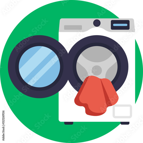 A front-loading washing machine with a circular door, representing laundry appliances.