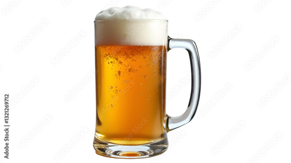 Clear Glass Beer Mug Filled with Golden Amber Beverage, Isolated on Transparent Background for Beverage Advertisements Clear Glass Beer Mug Filled with Golden Amber Beverage, Isolated on Transparent Background for Beverage Advertisements