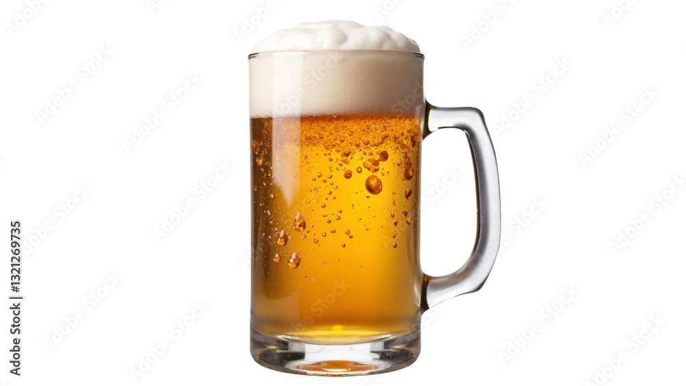Clear Glass Beer Mug Filled with Golden Amber Beverage, Isolated on Transparent Background for Beverage Advertisements Clear Glass Beer Mug Filled with Golden Amber Beverage, Isolated on Transparent Background for Beverage Advertisements