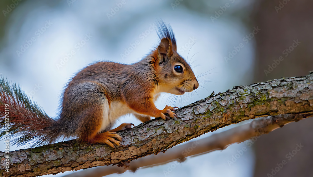 Fototapeta premium Curious squirrel on a branch