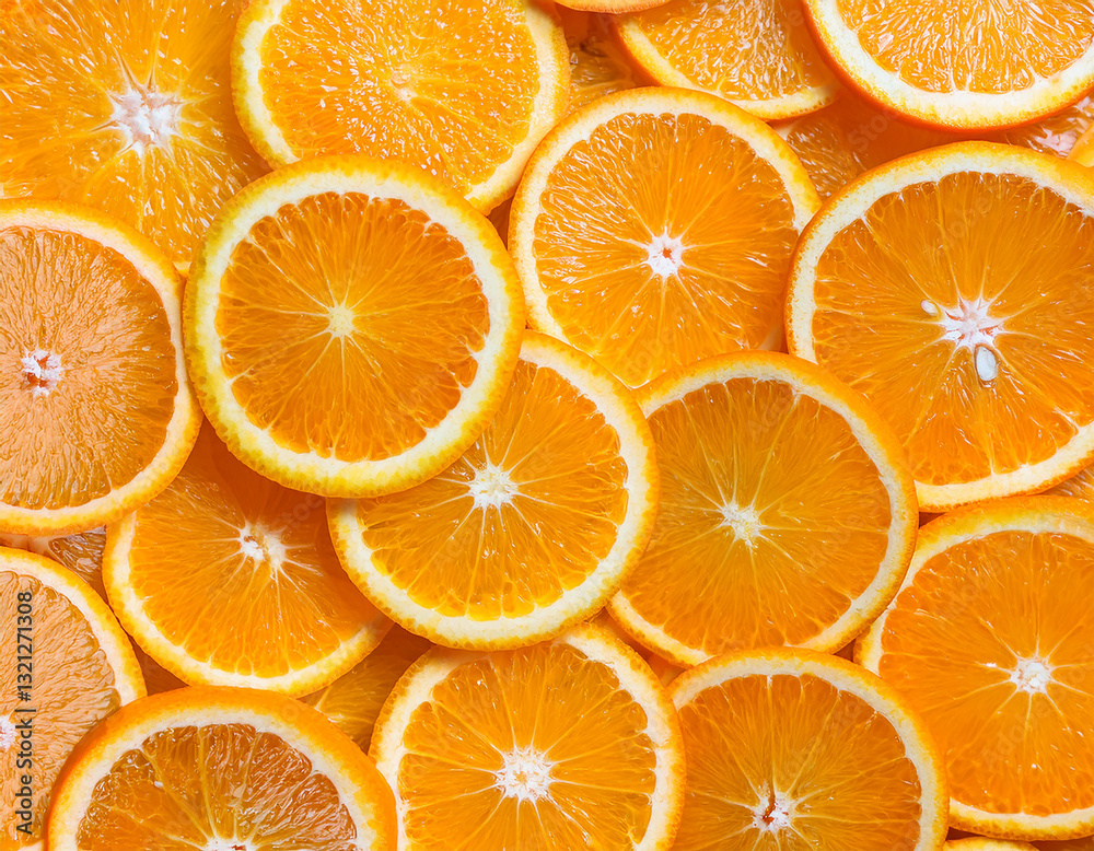 Close-up of fresh orange slices arranged in a seamless citrus fruit pattern
Close-up of fresh orange slices arranged in a seamless citrus fruit pattern