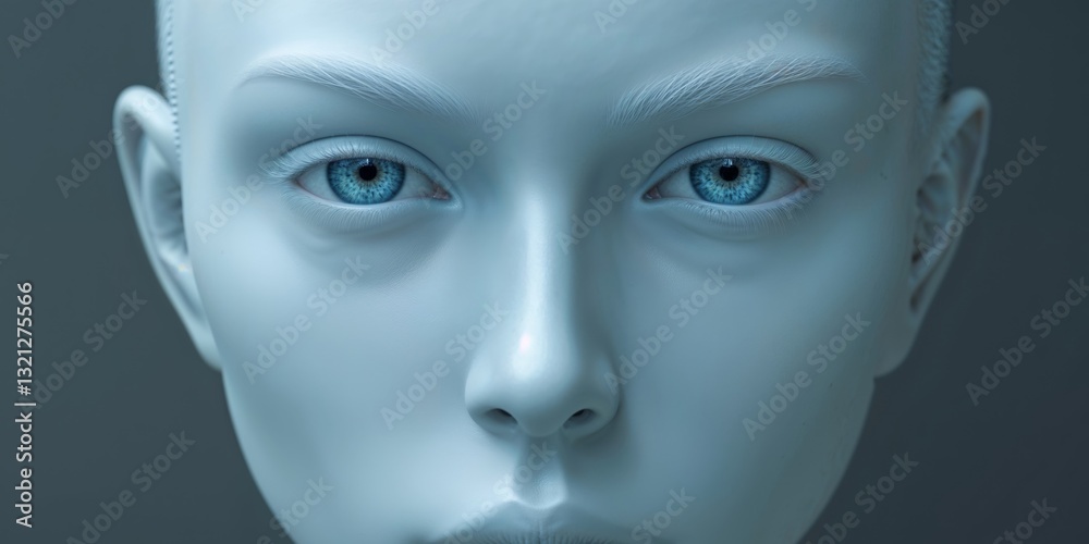 Blue Toned Human Face Symbolizing Artificial Intelligence Blue Toned Human Face Symbolizing Artificial Intelligence