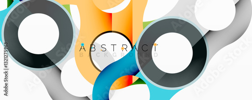 Abstract geometric pattern with interlocking circular and tubular shapes featuring smooth gradients, sharp contrasts, and dynamic layering