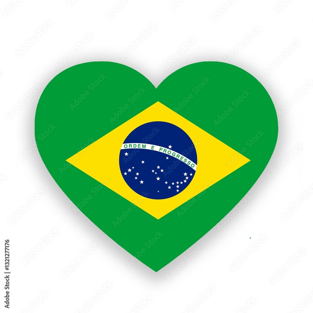 Fototapeta premium Brazil national flag in heart shape isolated on white. Illustration