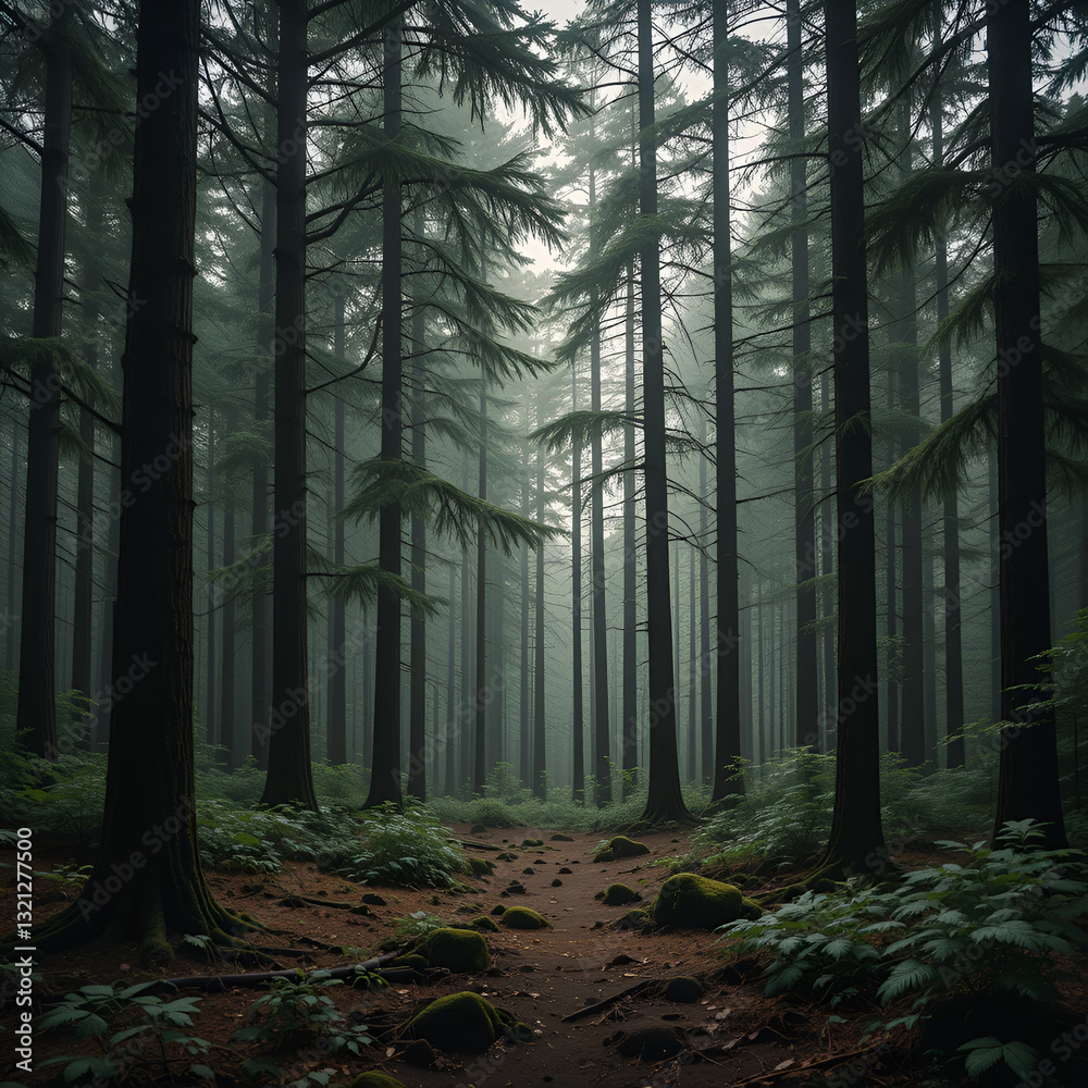 Obraz premium Beautiful dark and green woods An impressive sight of a Deodar forest