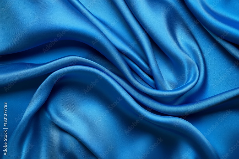 Fototapeta premium Luxurious blue silk fabric with flowing waves. Artificial Intelligence