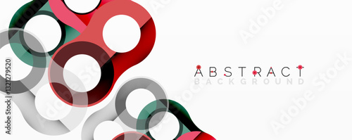 Abstract circle element composition with overlapping circular and tubular shapes featuring smooth gradients, transparency effects, and dynamic layering