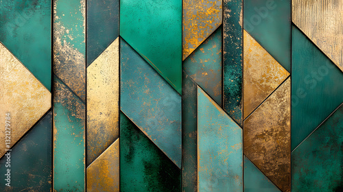 Textured and worn background with abstract patterns in green, blue, and yellow tones, industrial style.