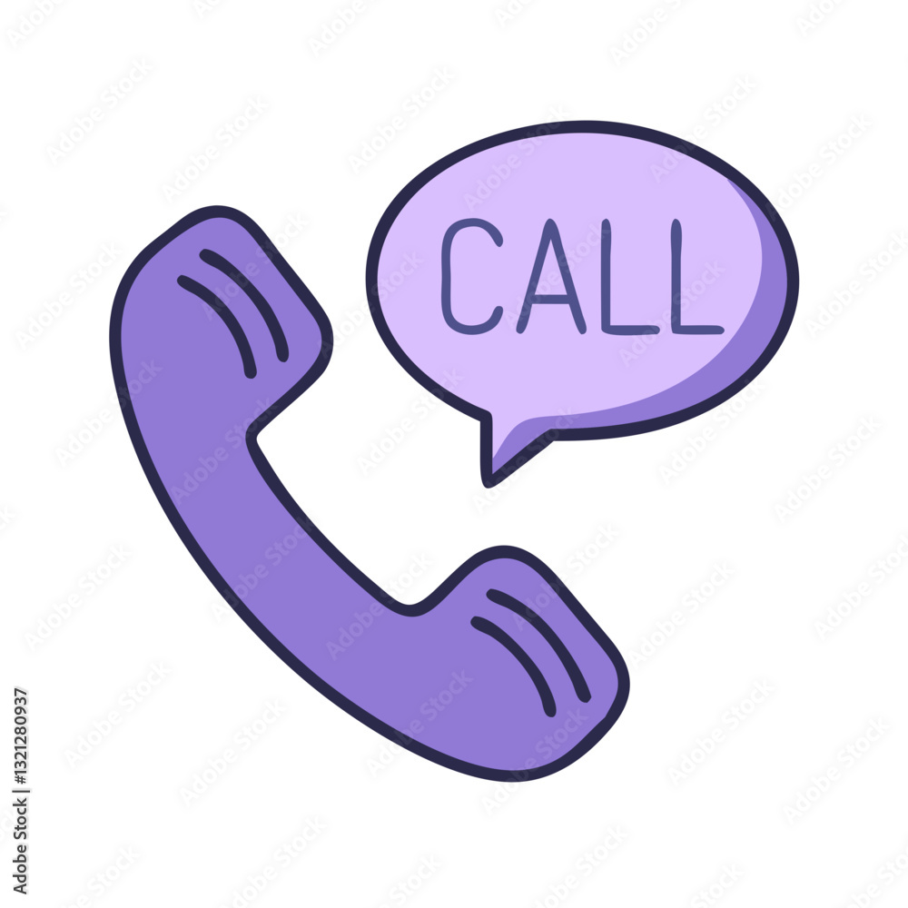Telephone illustration with call speech bubble in purple colors Telephone illustration with call speech bubble in purple colors