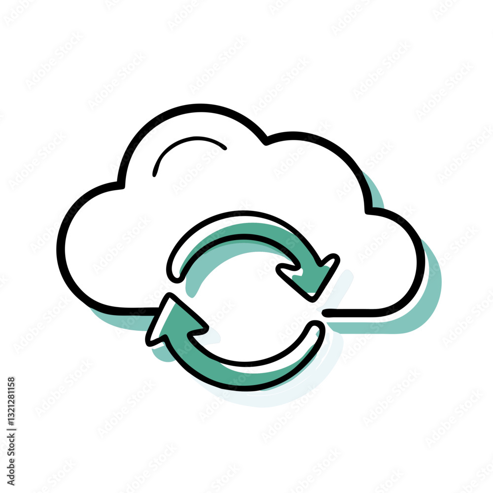 Cloud storage with refresh symbol in a minimalist style Cloud storage with refresh symbol in a minimalist style