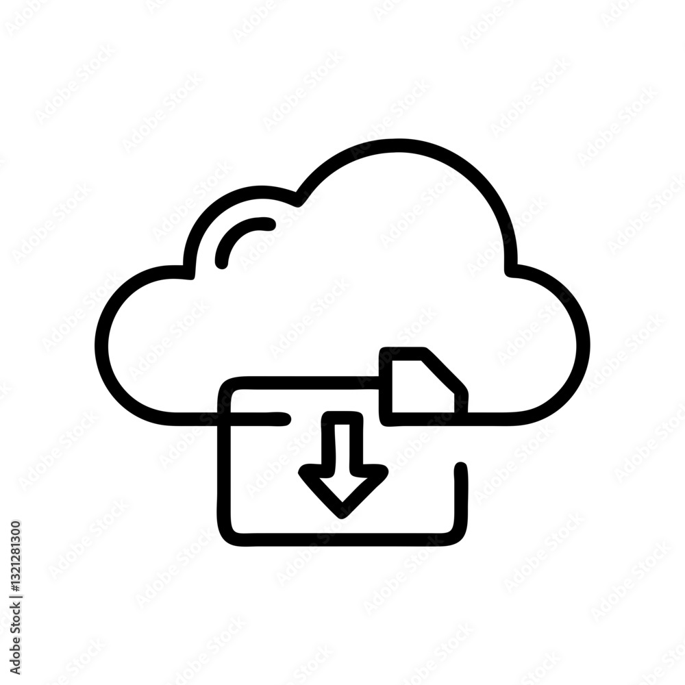 Cloud storage download icon with file symbol Cloud storage download icon with file symbol