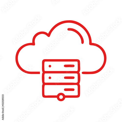 Cloud storage icon with server illustration in red color  