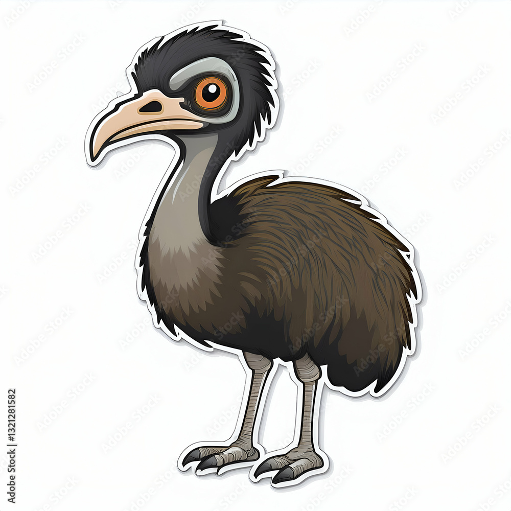 Fototapeta premium A Curious Emu Chick Explores Its World With Bright Eyes And Fluffy Brown Feathers Against A Stark White Background