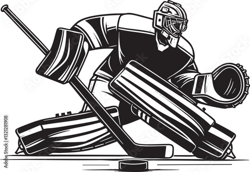  Hockey Goalie Illustration  Black and White Vector Outline
