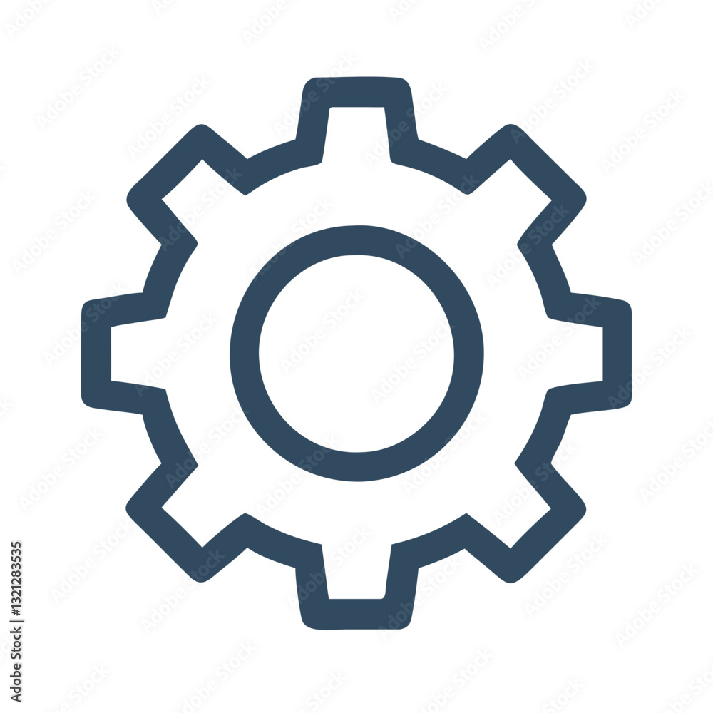 Bold navy blue gear icon for mechanical design and engineering applications with copy space Bold navy blue gear icon for mechanical design and engineering applications with copy space
