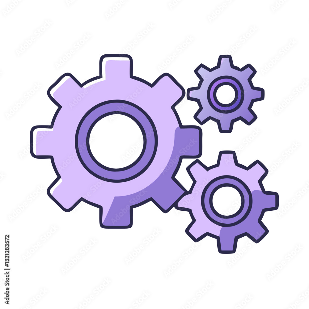 Playful purple gears illustration for mechanical design and engineering concepts with copy space Playful purple gears illustration for mechanical design and engineering concepts with copy space