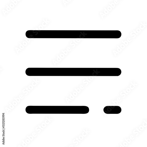 Minimalistic text alignment icon, black bars, simple UI design, menu structure, document formatting, content organization, web interface, mobile app, graphic symbol for UX and branding