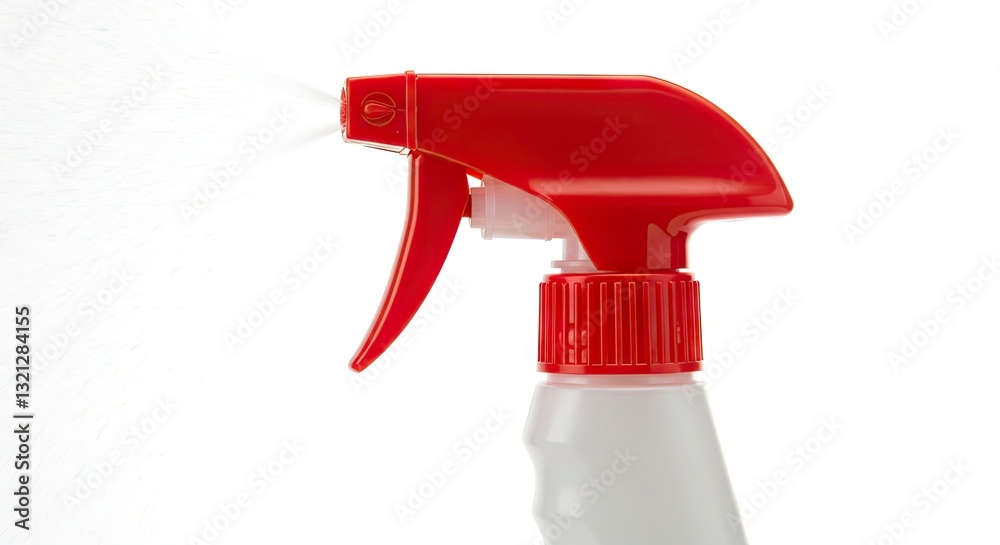 Spraying Red Cleaning Bottle on White Background for Surface Treatment Spraying Red Cleaning Bottle on White Background for Surface Treatment