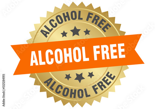 alcohol free. alcohol free round orange and gold label isolated on transparent background