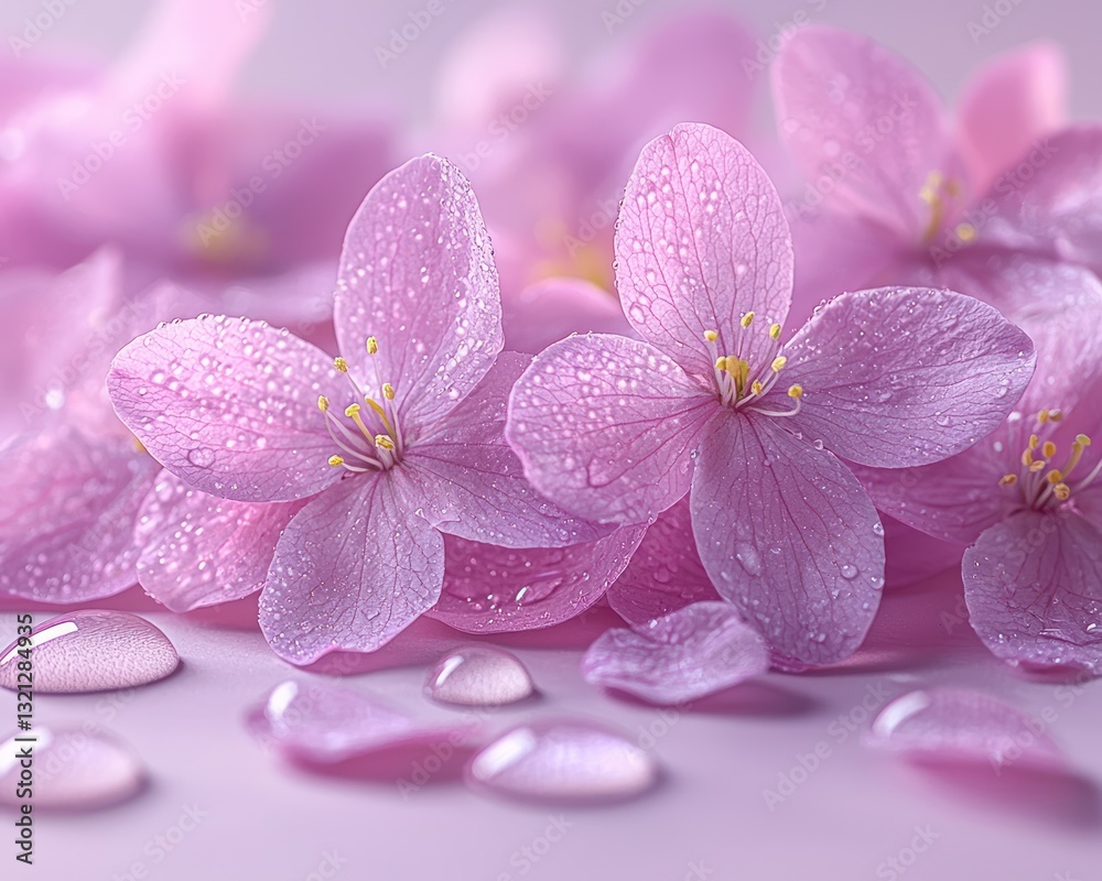 Obraz premium Delicate pink flowers with water droplets