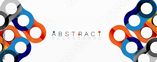 Abstract geometric pattern with interlocking circular and tubular shapes featuring smooth gradients, sharp contrasts, and dynamic layering
