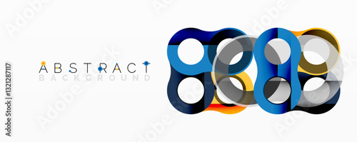 Abstract circle element composition with overlapping circular and tubular shapes featuring smooth gradients, transparency effects, and dynamic layering
