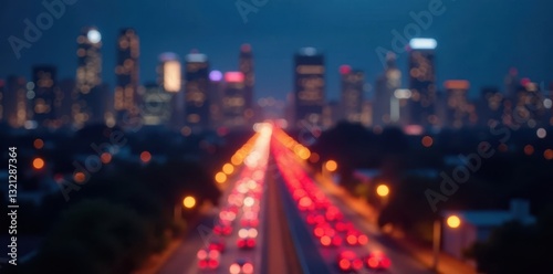 Soft focus cityscape, glowing night bokeh effect , colorful, artistic